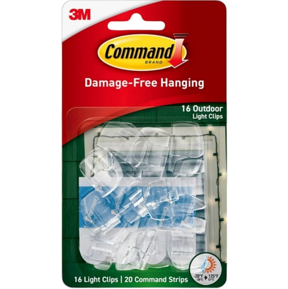 Command Outdoor Light Clips, 16 clips, 20 strips, Water-Resistant Adhesive